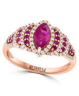 Effy 14K Rose Gold Ruby & Diamond Halo Ring - Size 7