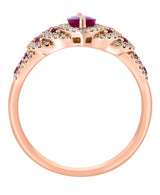Effy 14K Rose Gold Ruby & Diamond Halo Ring - Size 7