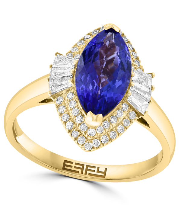 Effy 14K Yellow Gold Tanzanite & Diamond Halo Ring - Size 7