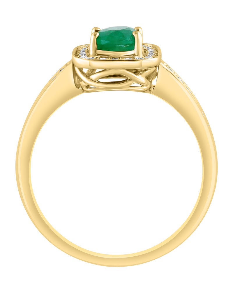 Effy 14K Yellow Gold Emerald & Diamond Halo Ring - Size 7