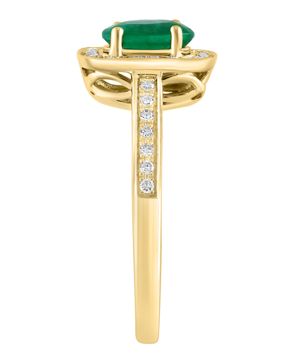 Effy 14K Yellow Gold Emerald & Diamond Halo Ring - Size 7