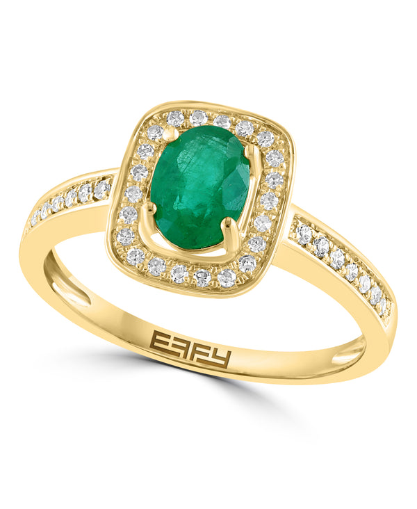 Effy 14K Yellow Gold Emerald & Diamond Halo Ring - Size 7