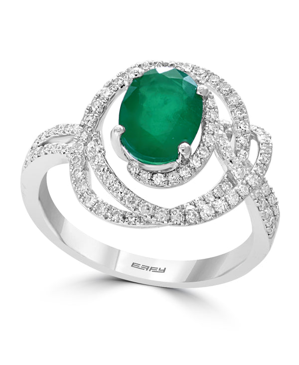 Effy 14K White Gold Emerald & Diamond Swirl Ring