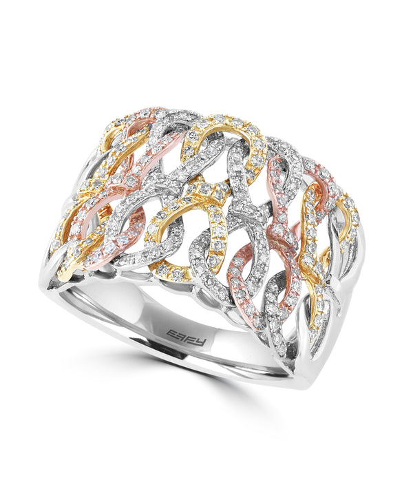 Effy 14K Tri-Tone Gold Diamond Woven Ring - Size 7
