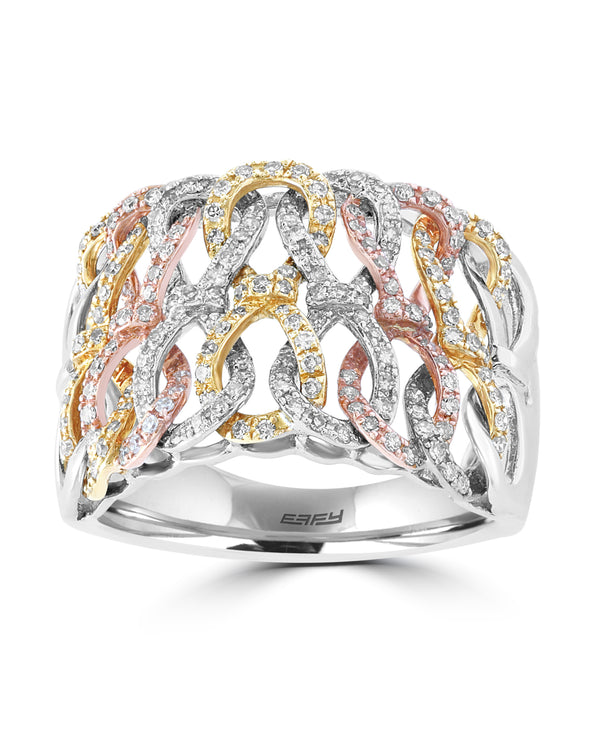 Effy 14K Tri-Tone Gold Diamond Woven Ring - Size 7