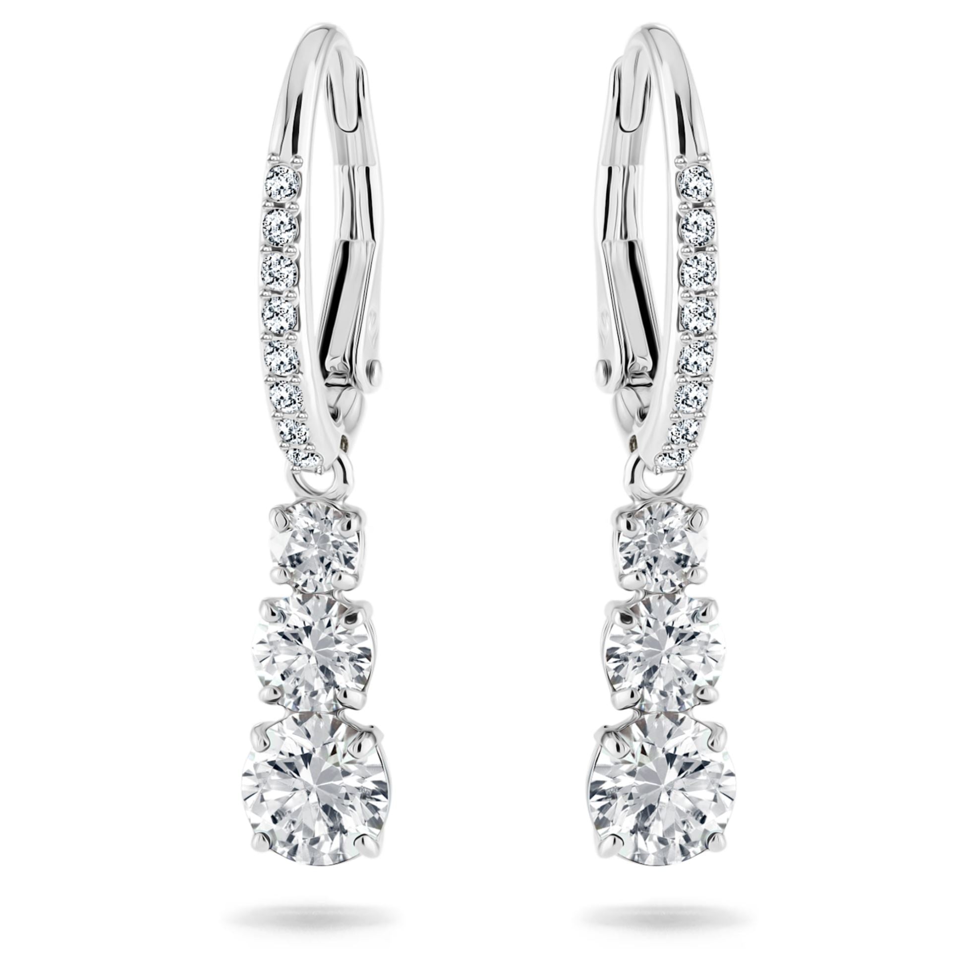 Swarovski Attract Trilogy Hoop Earrings - Round cut, White, Rhodium plated