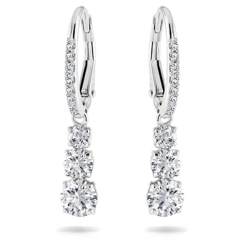 Swarovski Attract Trilogy Hoop Earrings - Round cut, White, Rhodium plated