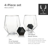 Viski Seneca Crystal Faceted Tumbler & Hexagonal Basalt Stone Set - 4
