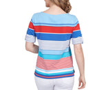 Ruby Rd. Womens Stripe 3/4 Sleeve Top