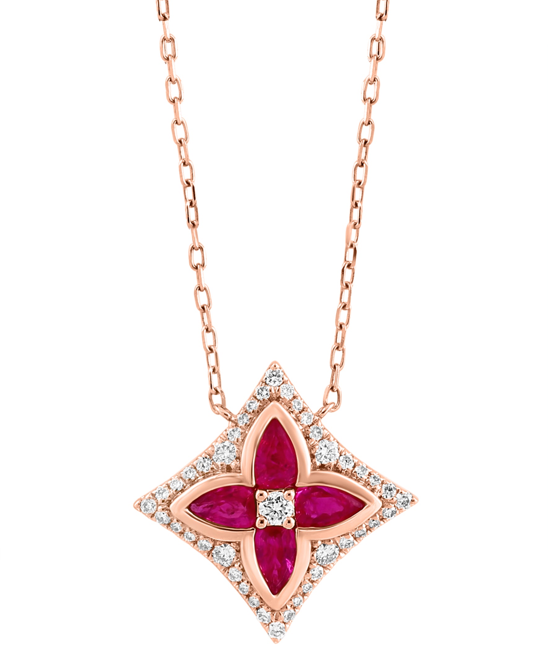 Effy 14K Rose Gold, Diamond & Ruby Floral Pendant Necklace