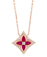 Effy 14K Rose Gold, Diamond & Ruby Floral Pendant Necklace