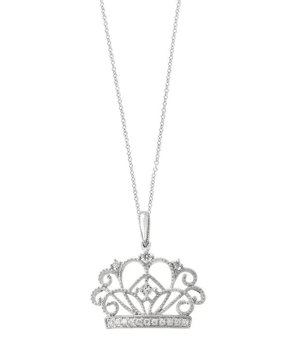 Effy 14K White Gold Diamond Crown Pendant Necklace