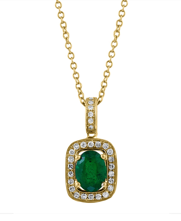 Effy 14K Yellow Gold Emerald & Diamond Pendant Necklace