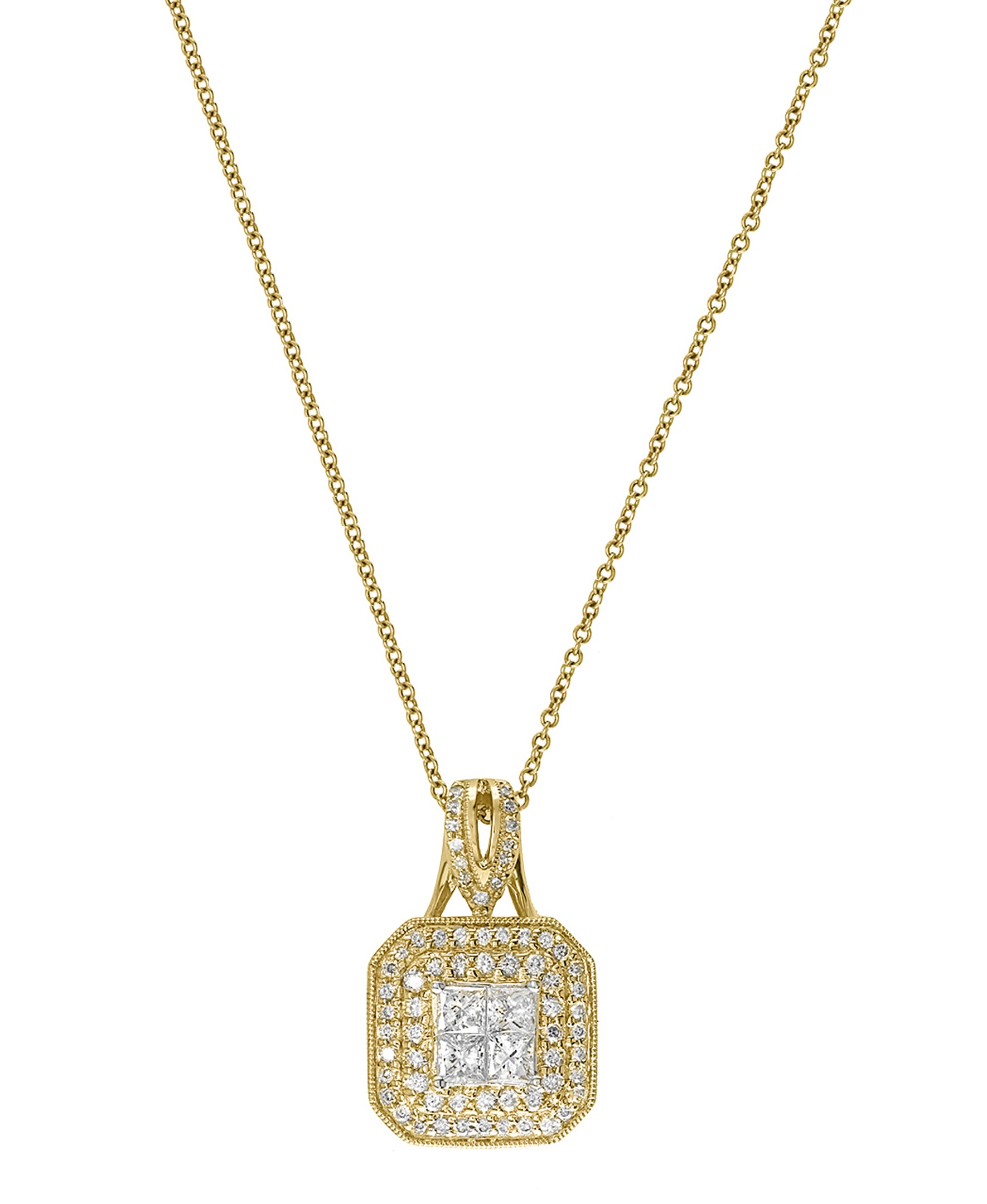 Effy 14K Yellow Gold Diamond Square Pendant Necklace