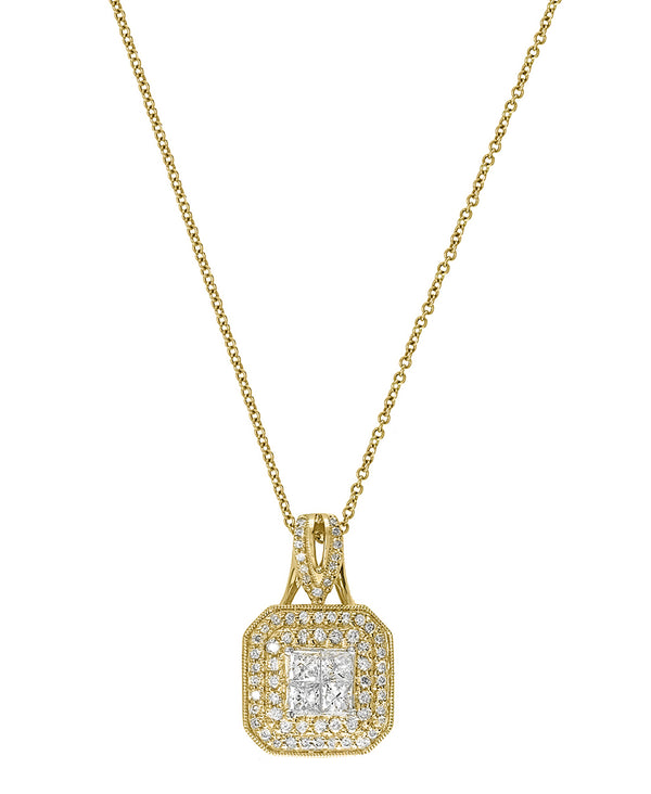 Effy 14K Yellow Gold Diamond Square Pendant Necklace