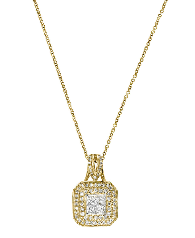 Effy 14K Yellow Gold Diamond Square Pendant Necklace