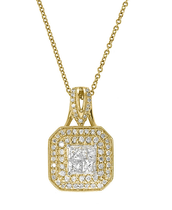 Effy 14K Yellow Gold Diamond Square Pendant Necklace