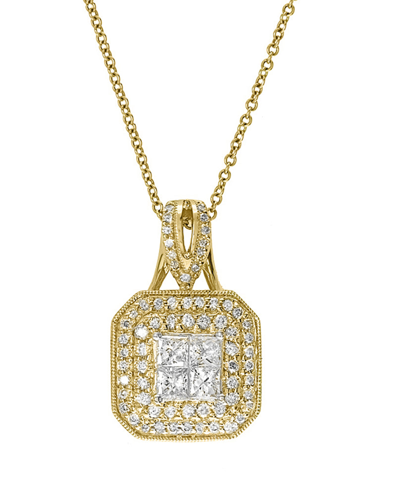 Effy 14K Yellow Gold Diamond Square Pendant Necklace