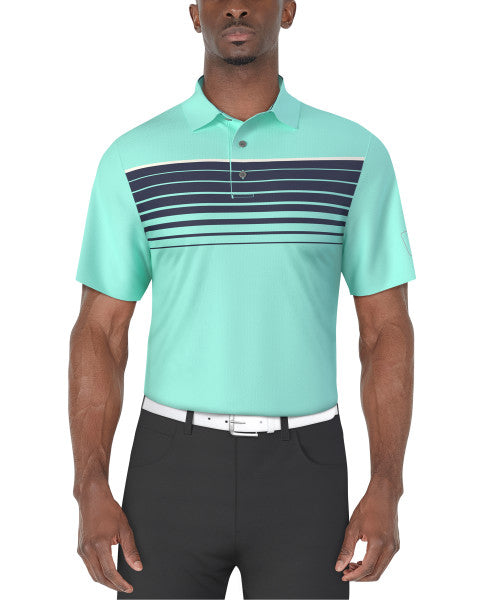 PGA Tour Chest Stripe Print Short Sleeve Golf Polo Shirt