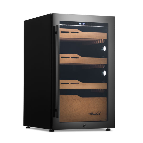 NewAir 840 Count Electric Cigar Humidor, Built-in Humidification System with Opti-Temp Heating and Cooling Function, Precision Temperature, LED Lighting, and Peek-In Spanish Cedar Drawers