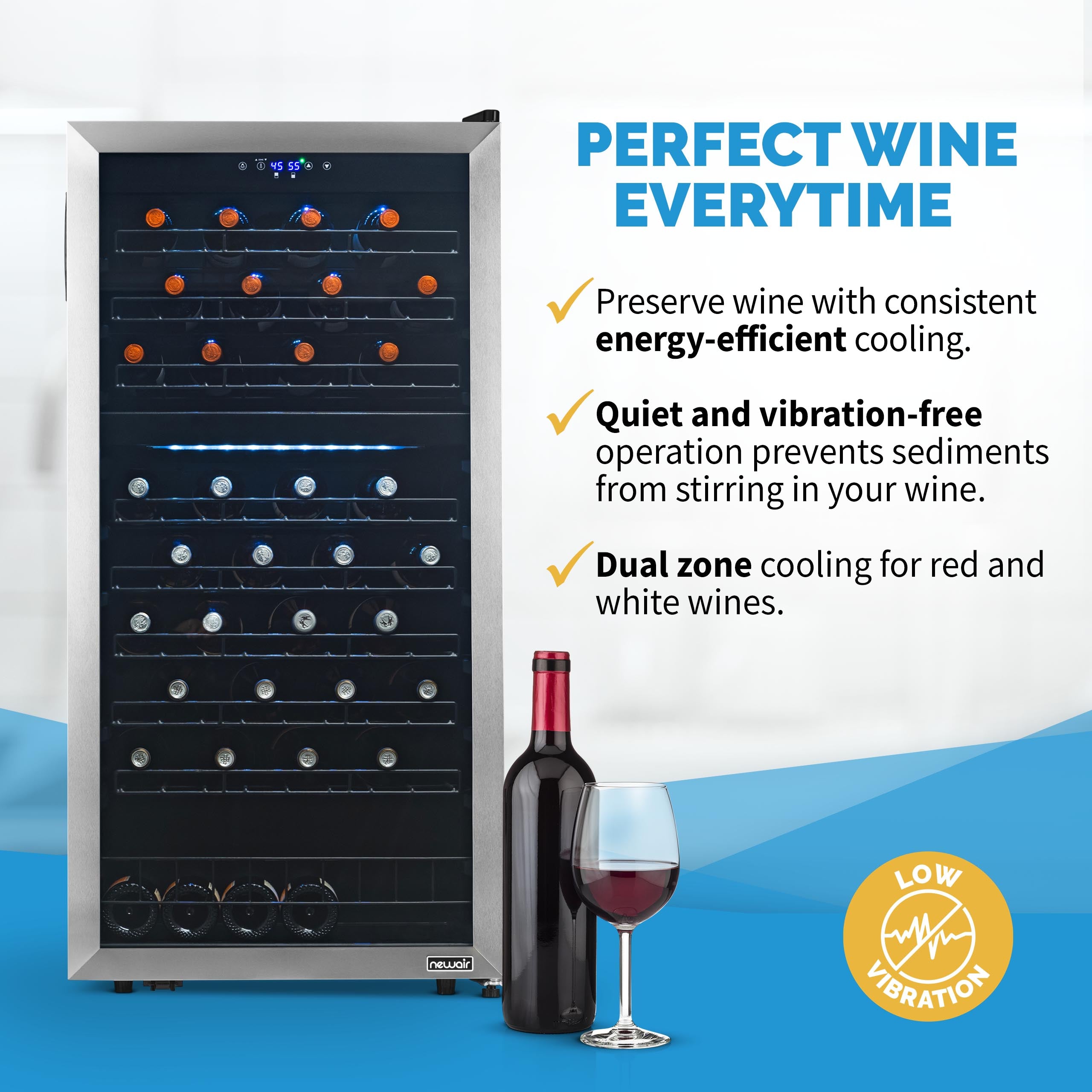 NewAir Freestanding 76 Bottle Dual Zone Compressor Wine Fridge