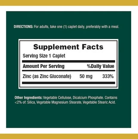 Nature's Bounty Zinc Supplement Caplets - 50mg - 200 Count