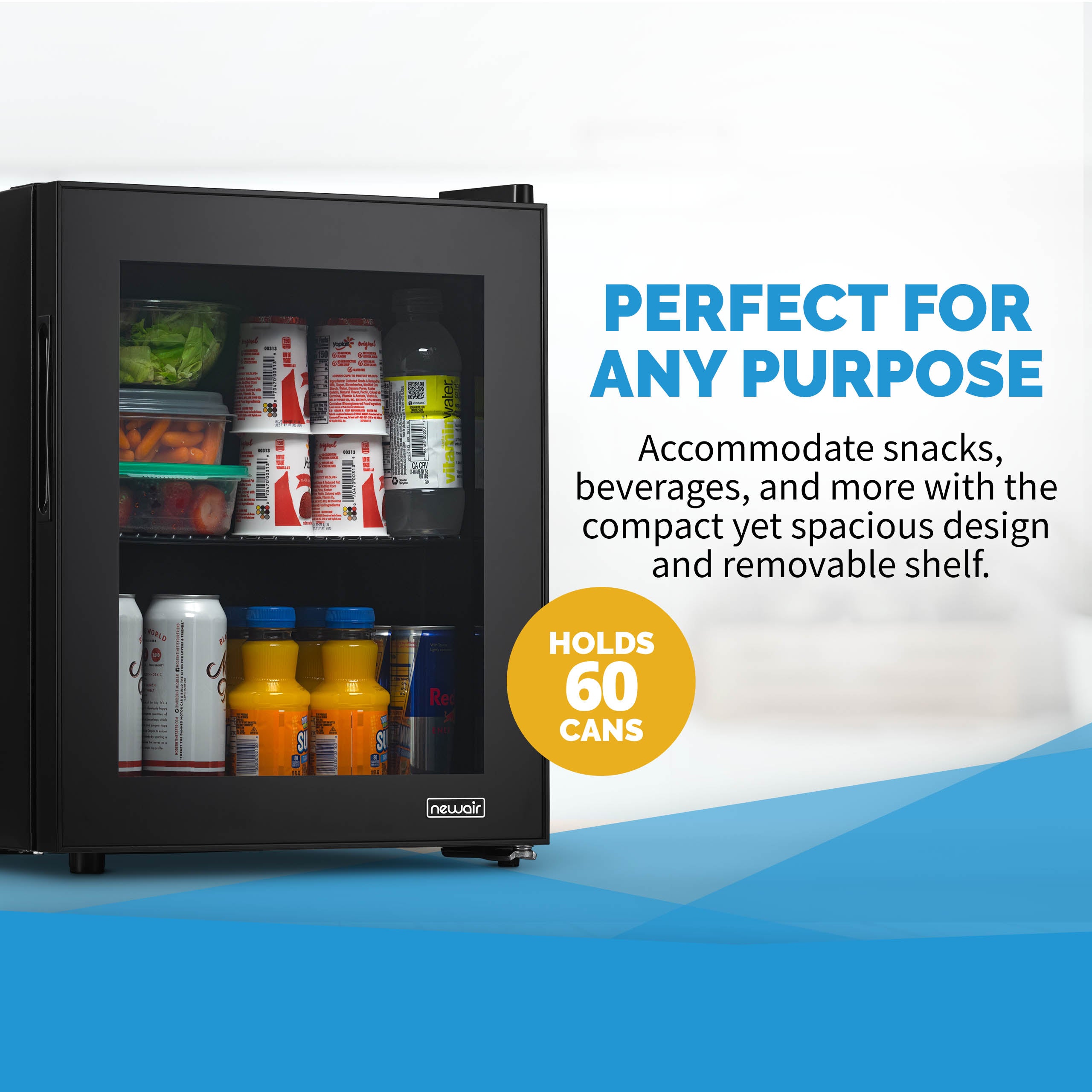 NewAir 60 Can Freestanding Beverage Cooler with Full Glass Door