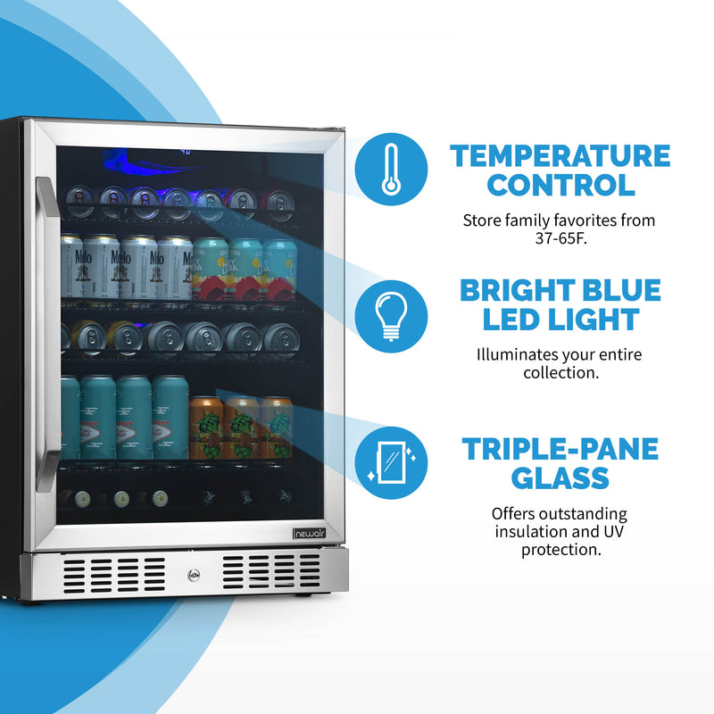 Newair 24” Built-in 177 Can Beverage Fridge in Stainless Steel