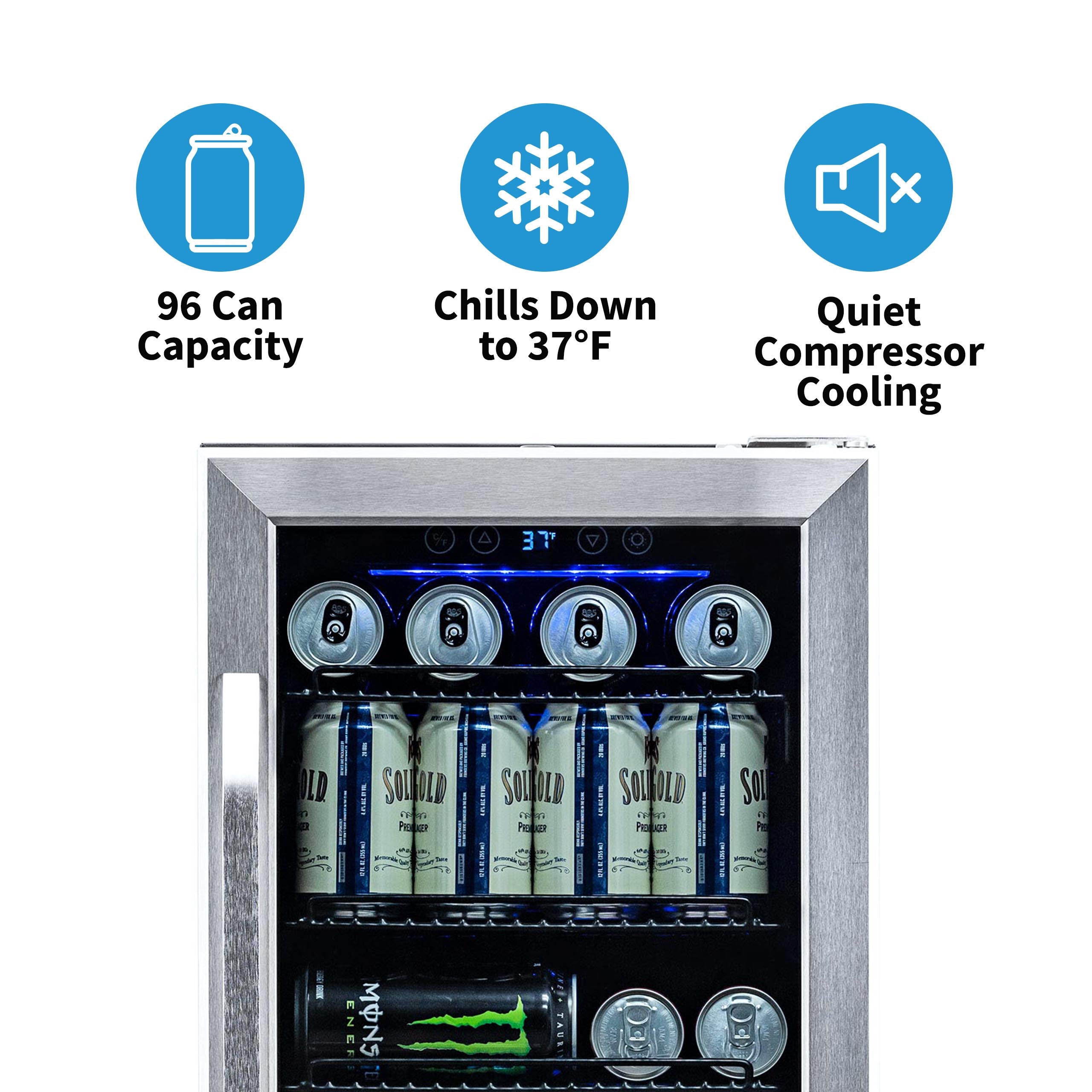 NewAir 15” Built-in 96 Can Beverage Cooler - Stainless Steel