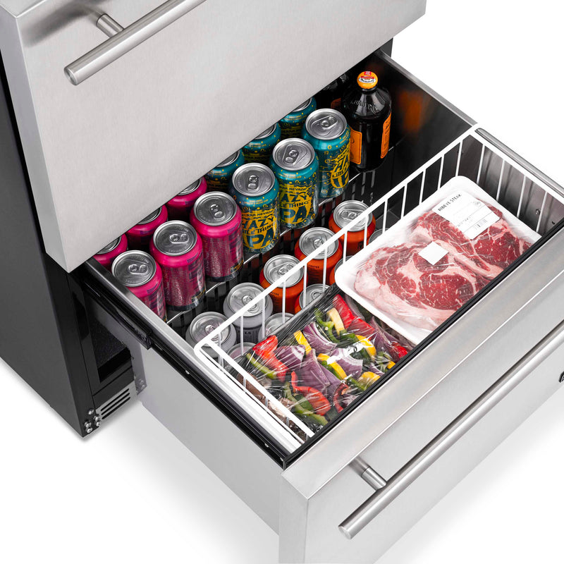 NewAir 24” Built-in 20 Bottle and 80 Can Dual Drawer Outdoor Wine and Beverage Fridge