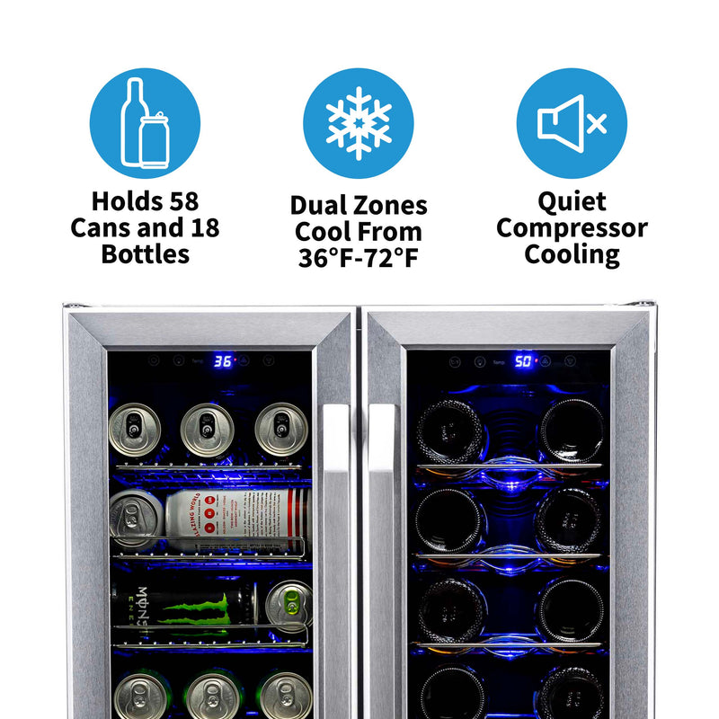 NewAir 24" Built-In Dual Zone 18 Bottle & 58 Can Wine Cooler