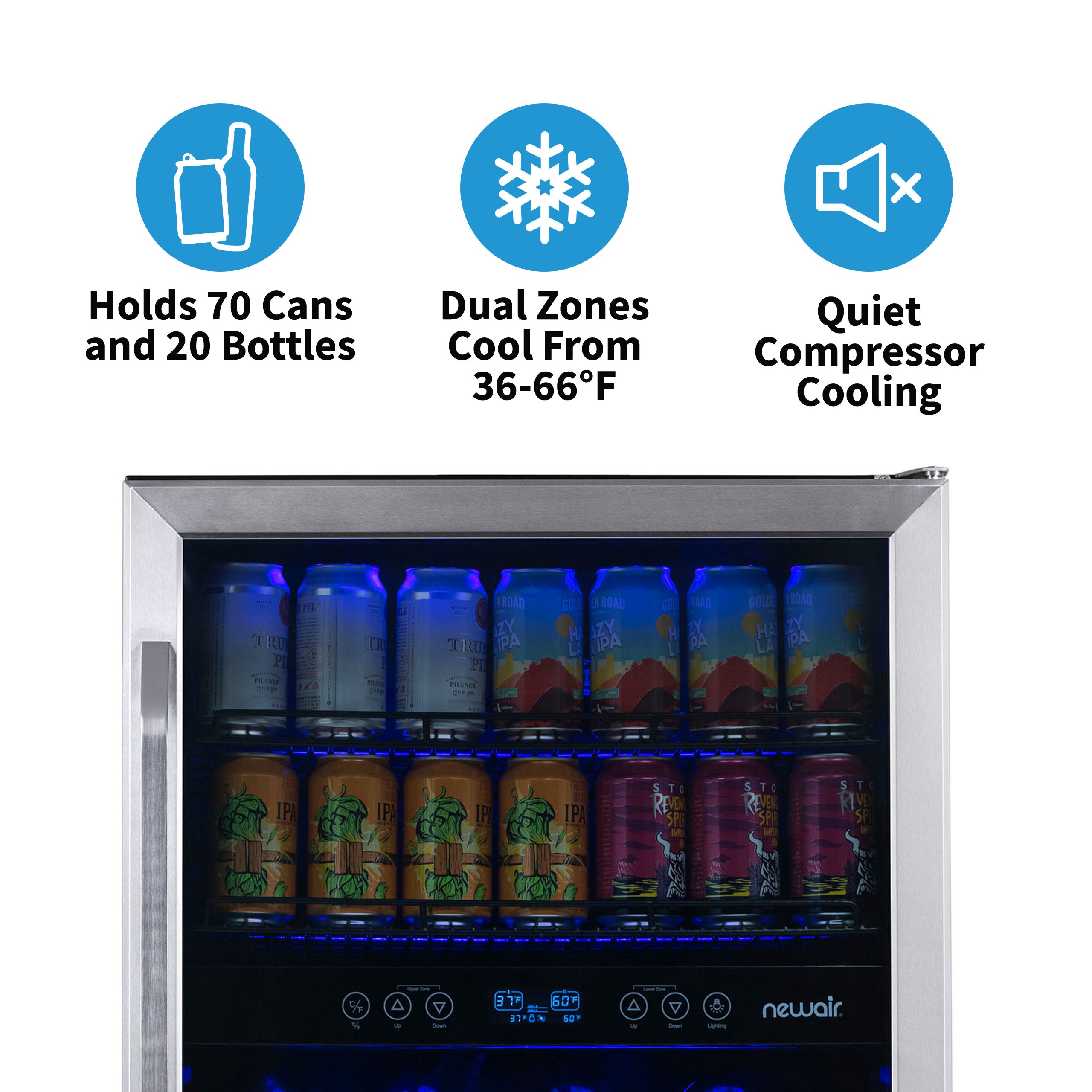 NewAir 24” Built-in Dual Zone 20 Bottle and 70 Can Wine and Beverage Fridge