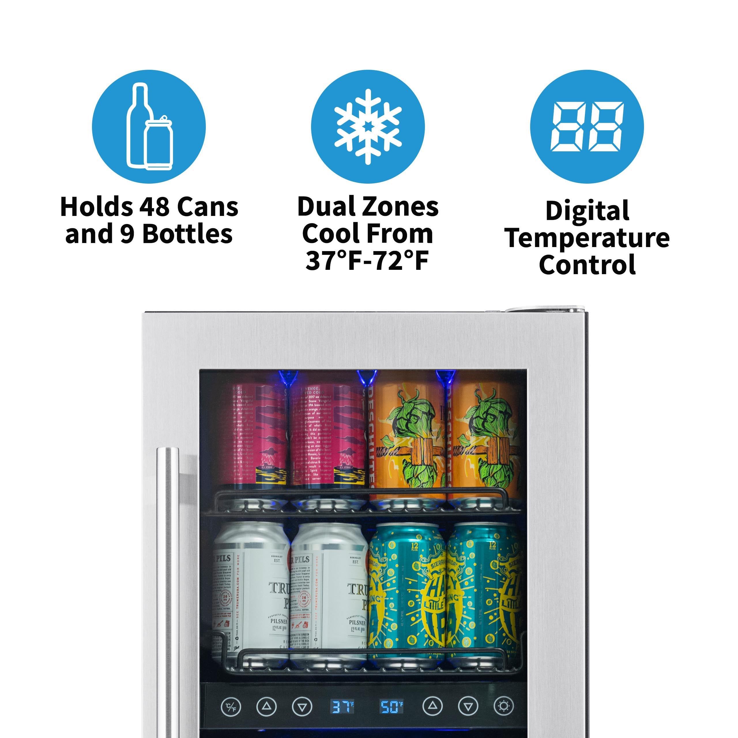 NewAir 48 Can, 9 Wine Bottle Dual Zone Compressor Wine Cooler