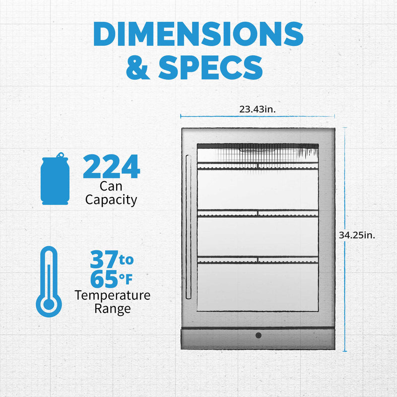 NewAir 224 Can Premium Built-in Beverage Fridge with Color Changing Lights