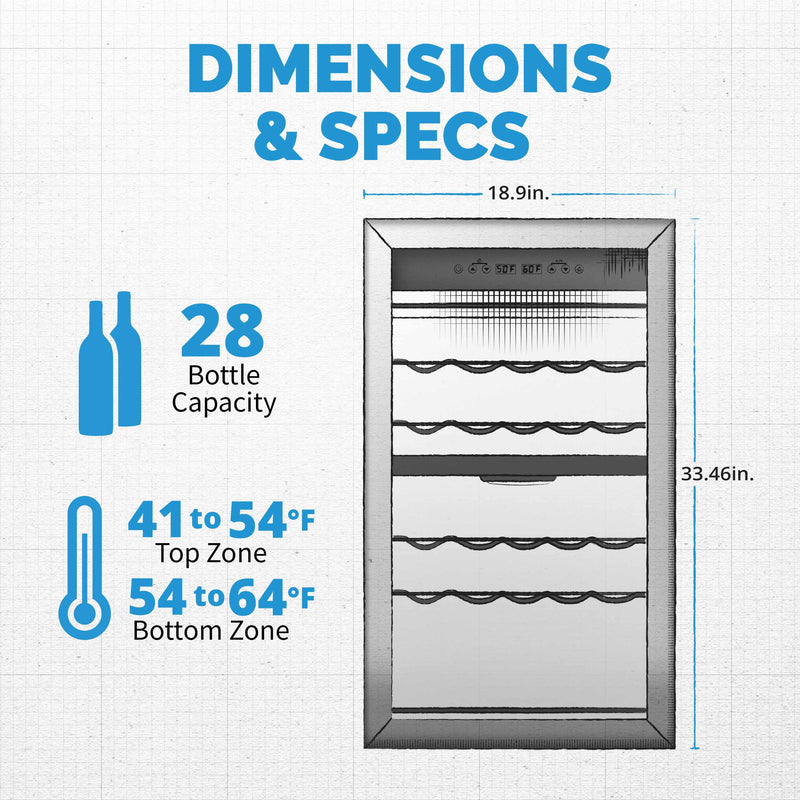 NewAir 28 Bottle Dual Zone Freestanding Wine Cooler