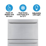 NewAir 24” Built-in 20 Bottle and 80 Can Dual Drawer Outdoor Wine and Beverage Fridge