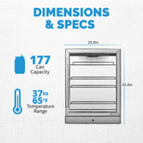 Newair 24” Built-in 177 Can Beverage Fridge in Stainless Steel