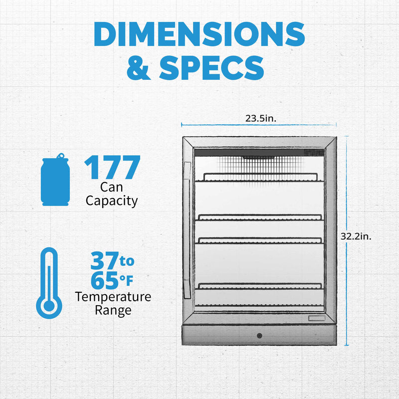 Newair 24” Built-in 177 Can Beverage Fridge in Stainless Steel
