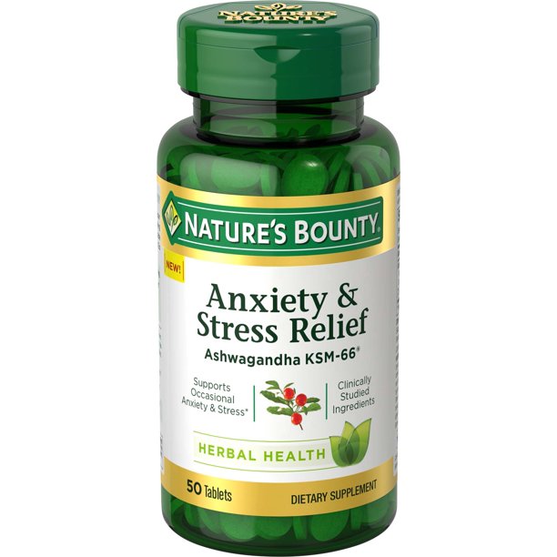 Nature's Bounty Anxiety & Stress Relief Ashwagandha KSM-66 Tablets - 50 Count