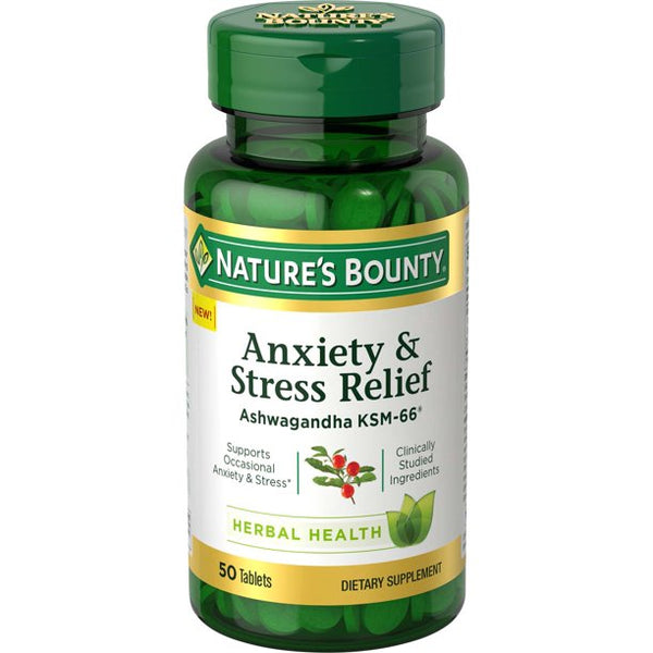 Nature's Bounty Anxiety & Stress Relief Ashwagandha KSM-66 Tablets - 50 Count