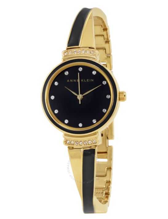 Anne Klein Womens Black Dial Watch - Gold Crystal Braid Bangle