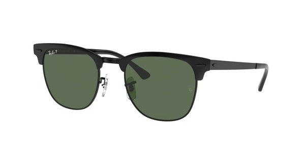 Ray-Ban Clubmaster Metal Polarized Sunglasses - Matte Black on Black/G-15 Green