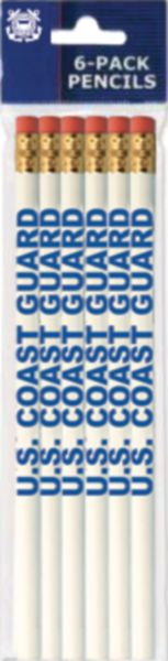 Coast Guard Imprint White Pencils - 6 Pack