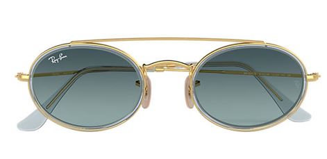 Ray-Ban Oval Double Bridge Polarized Sunglasses - Gold/Blue Gradient