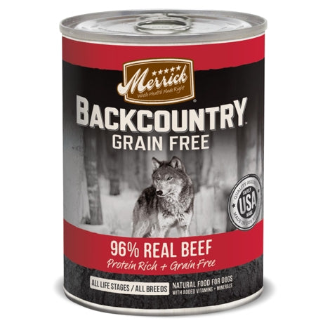 Merrick Backcountry 96% Real Beef Grain Free Canned Wet Dog food - 12.7 oz.