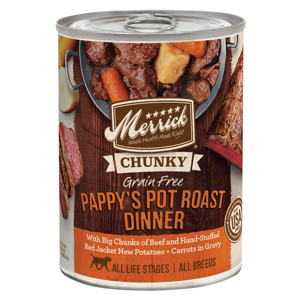 Merrick Chunky Pappy's Pot Roast Dinner in Gravy Grain Free Canned Wet Dog Food - 12.7 oz.