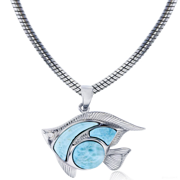 Bijoux Du Soleil Sterling Silver Larimar Fish Pendant - 22"