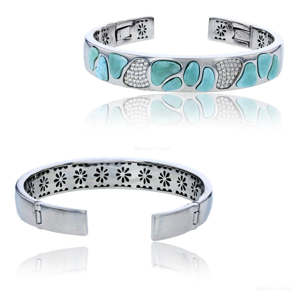 Bijoux Du Soleil Sterling Silver Larimar and CZ Mosaic Cuff Bracelet