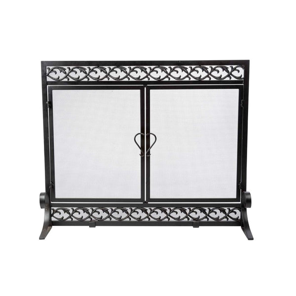Plow & Hearth Cast Iron Scrollwork Fire Screen with Doors