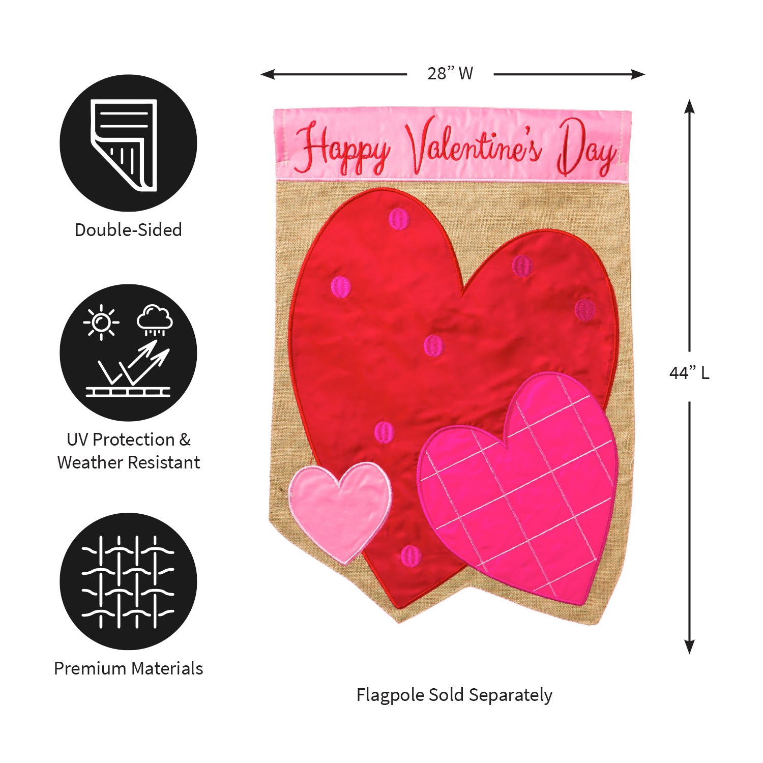 Evergreen Valentines Hearts House Flag